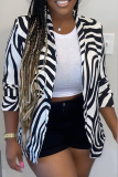 Black Casual Print Patchwork Turndown Collar Outerwear