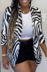 Black Casual Print Patchwork Turndown Collar Outerwear