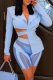 Blue Sexy Solid Patchwork Mesh Turndown Collar Long Sleeve Two Pieces