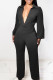 Black Sexy Solid Patchwork V Neck Straight Jumpsuits