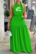 Green Fashion Sexy Letter Print Backless O Neck Waist Skirt Dresses