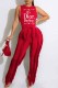 Red Fashion Casual Print Tassel Letter O Neck Sleeveless Two Pieces