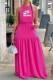 Rose Red Fashion Sexy Letter Print Backless O Neck Waist Skirt Dresses