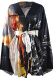 Green Fashion Casual Print Patchwork V Neck Long Sleeve Dresses