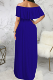 Blue Fashion Solid Flounce Off the Shoulder Cake Skirt Dresses
