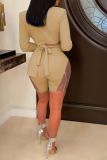 Red Sexy Solid Patchwork Mesh Turndown Collar Long Sleeve Two Pieces