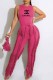 Rose Red Fashion Elegant Print Tassel Patchwork O Neck Sleeveless Two Pieces