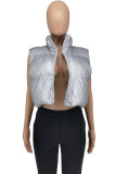 Silver Fashion Casual Solid Cardigan Zipper Collar Outerwear