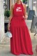 Red Fashion Sexy Letter Print Backless O Neck Waist Skirt Dresses