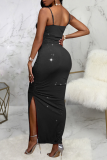 Red Sexy Solid Patchwork Spaghetti Strap Pencil Skirt Dresses
