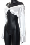 White Fashion Sexy Solid Backless Off the Shoulder Tops
