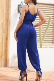 Blue Fashion Solid Patchwork Spaghetti Strap Harlan Jumpsuits