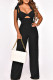 Black Sexy Casual Solid Bandage Hollowed Out Backless Spaghetti Strap Regular Jumpsuits