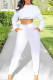 White Fashion Casual Solid Patchwork O Neck Long Sleeve Two Pieces