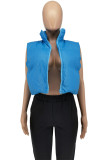 Blue Fashion Casual Solid Cardigan Zipper Collar Outerwear
