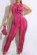 Rose Red Fashion Casual Print Tassel Letter O Neck Sleeveless Two Pieces
