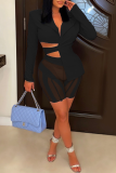 Red Sexy Solid Patchwork Mesh Turndown Collar Long Sleeve Two Pieces