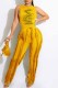 Yellow Fashion Elegant Print Letter O Neck Sleeveless Two Pieces