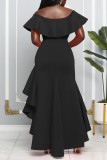 Pink Elegant Solid Patchwork Flounce Asymmetrical V Neck Evening Dress Dresses