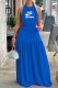 Blue Fashion Sexy Letter Print Backless O Neck Waist Skirt Dresses
