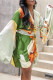 Green Fashion Casual Print Patchwork V Neck Long Sleeve Dresses