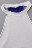 Blue Sexy Solid Patchwork O Neck Sleeveless Two Pieces