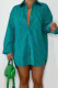 Peacock Blue Casual Striped Print Patchwork Buckle Turndown Collar Tops