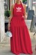 Red Fashion Sexy Letter Print Backless O Neck Waist Skirt Dresses