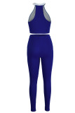 Blue Sexy Solid Patchwork O Neck Sleeveless Two Pieces