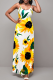 Yellow Fashion Print Patchwork Spaghetti Strap Straight Dresses