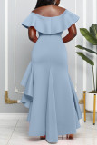 Pink Elegant Solid Patchwork Flounce Asymmetrical V Neck Evening Dress Dresses