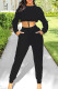 Black Fashion Casual Solid Patchwork O Neck Long Sleeve Two Pieces