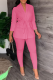 Pink Fashion Solid Bandage Turndown Collar Long Sleeve Two Pieces