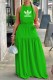 Green Fashion Sexy Letter Print Backless O Neck Waist Skirt Dresses