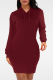 Burgundy Casual Solid Patchwork Hooded Collar Pencil Skirt Dresses