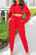 Red Fashion Casual Solid Patchwork O Neck Long Sleeve Two Pieces