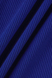 Blue Sexy Solid Patchwork O Neck Sleeveless Two Pieces