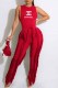 Red Fashion Elegant Print Tassel Patchwork O Neck Sleeveless Two Pieces