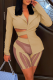 Khaki Sexy Solid Patchwork Mesh Turndown Collar Long Sleeve Two Pieces