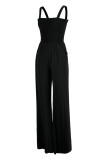 White Casual Solid Patchwork Spaghetti Strap Straight Jumpsuits