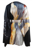 Green Fashion Casual Print Patchwork V Neck Long Sleeve Dresses