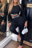 White Fashion Casual Letter Patchwork O Neck Long Sleeve Two Pieces