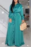 Champagne Casual Solid Patchwork Buckle Slit Turndown Collar Long Sleeve Two Pieces