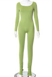 Green Fashion Casual Solid Backless Slit O Neck Skinny Jumpsuits