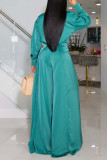 Champagne Casual Solid Patchwork Buckle Slit Turndown Collar Long Sleeve Two Pieces