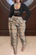 Black Fashion Casual Plaid Letter U Neck Long Sleeve Two Pieces