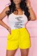 Yellow Fashion Casual Print Letter U Neck Sleeveless Two Pieces