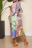 Multicolor Casual Print Bandage Patchwork V Neck Straight Dresses