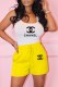 Yellow Fashion Casual Print Letter U Neck Sleeveless Two Pieces