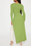 Green Sexy Solid Bandage Patchwork O Neck Dresses